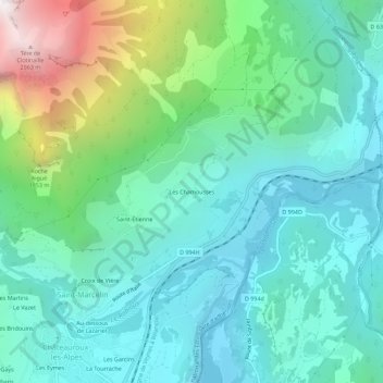 Les Chamousses地形图、海拔、地势