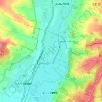 North Charford地形图、海拔、地势