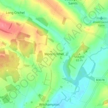 Moor Crichel地形图、海拔、地势
