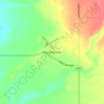 Manyberries地形图、海拔、地势
