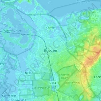 Bussum地形图、海拔、地势