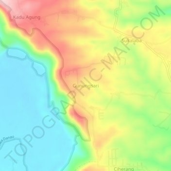 Gunungsari地形图、海拔、地势