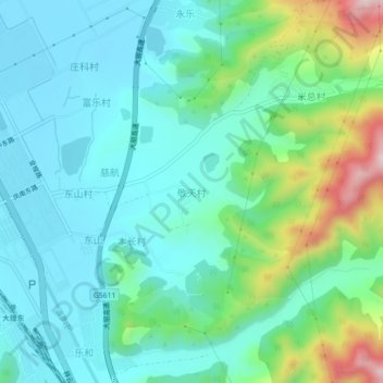 敬天村地形图、海拔、地势