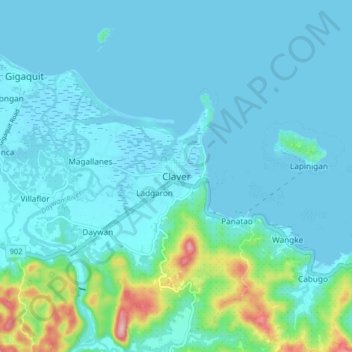 Claver地形图、海拔、地势