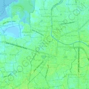 Lampaseh Kota地形图、海拔、地势