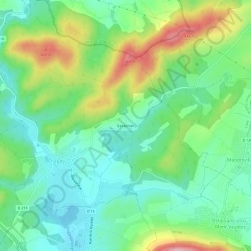 Genéchier地形图、海拔、地势