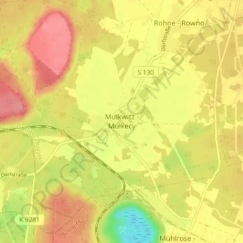 Mulkwitz地形图、海拔、地势