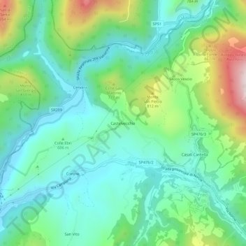 Castelvecchio地形图、海拔、地势