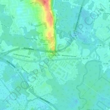 Pine Brook地形图、海拔、地势