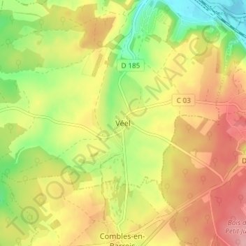 Véel地形图、海拔、地势
