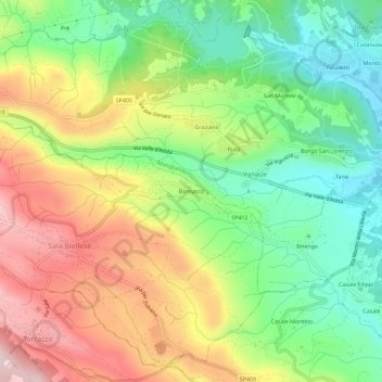 Bornasco地形图、海拔、地势
