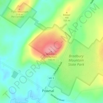 Bradbury Mountain地形图、海拔、地势