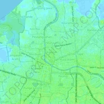 Keudah地形图、海拔、地势