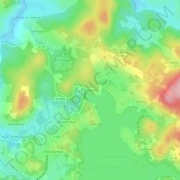Les Settons地形图、海拔、地势