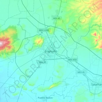 Irapuato地形图、海拔、地势