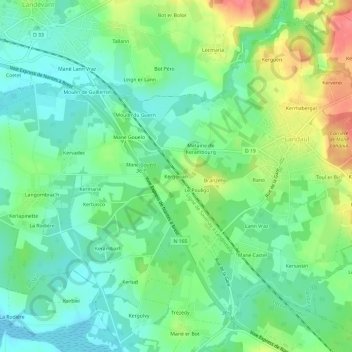 Kergonan地形图、海拔、地势