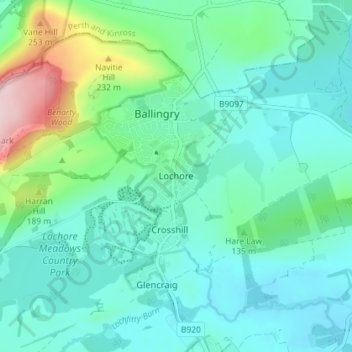 Lochore地形图、海拔、地势