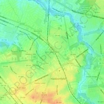 West Haddonfield地形图、海拔、地势