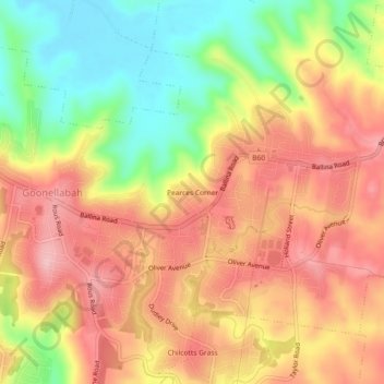 Pearces Corner地形图、海拔、地势