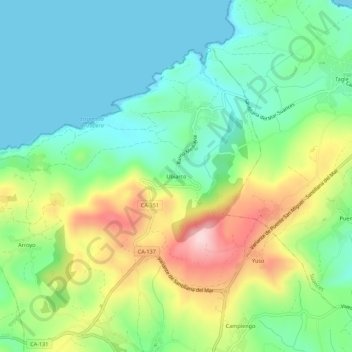 Ubiarco地形图、海拔、地势