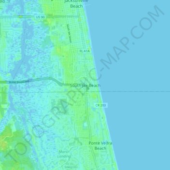 South Jax Beach地形图、海拔、地势