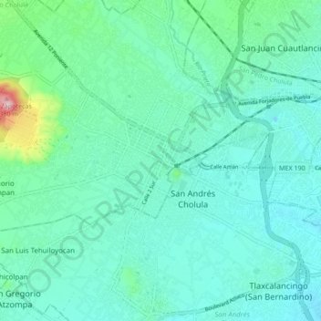 Cholula de Rivadavia地形图、海拔、地势
