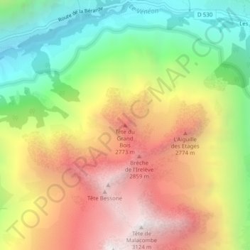 Tête du Grand Bois地形图、海拔、地势
