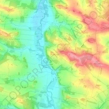 A Cahuzac地形图、海拔、地势