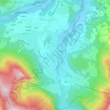 Unterschönau地形图、海拔、地势