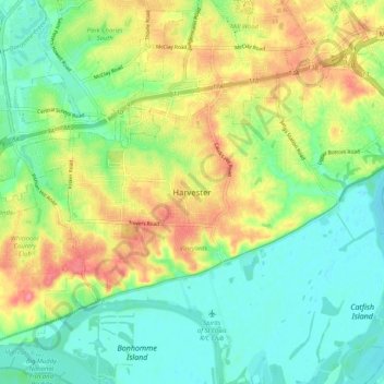 Harvester地形图、海拔、地势