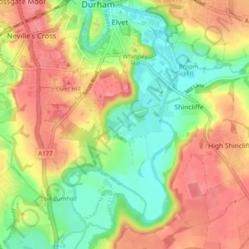 Houghall地形图、海拔、地势
