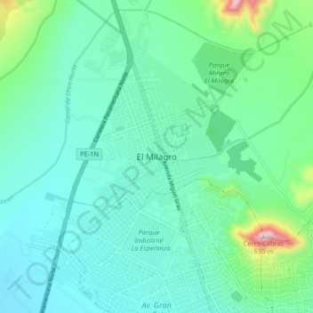 El Milagro地形图、海拔、地势