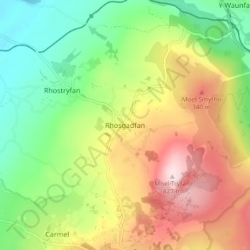 Rhosgadfan地形图、海拔、地势