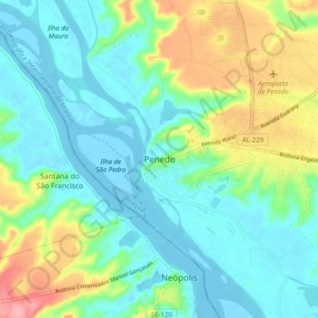 Penedo地形图、海拔、地势