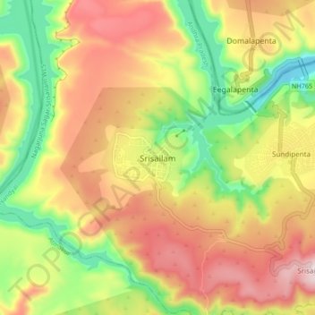 Srisailam地形图、海拔、地势