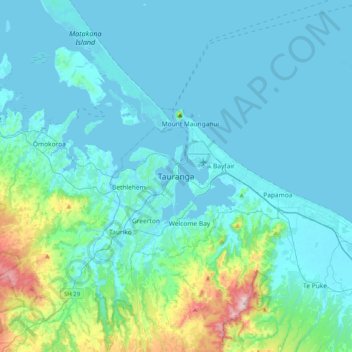 Tauranga地形图、海拔、地势