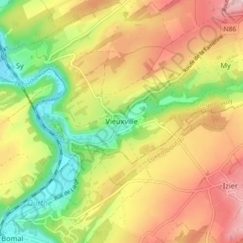 Vieuxville地形图、海拔、地势