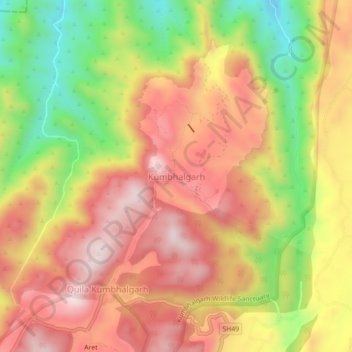 Kumbhalgarh地形图、海拔、地势