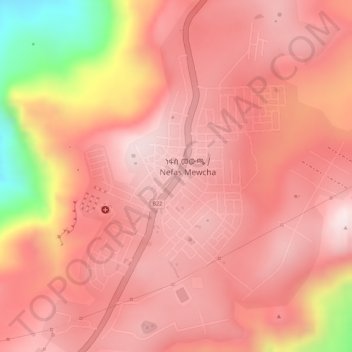 Nefas Mewucha地形图、海拔、地势