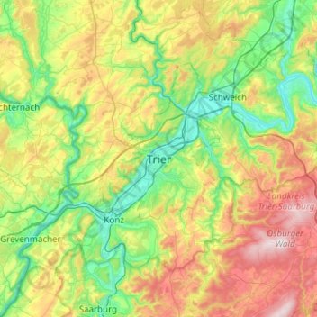 Trier地形图、海拔、地势
