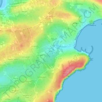 Penfrat地形图、海拔、地势