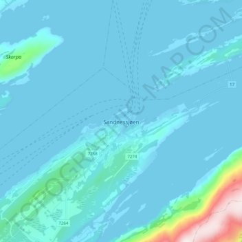 Sandnessjøen地形图、海拔、地势