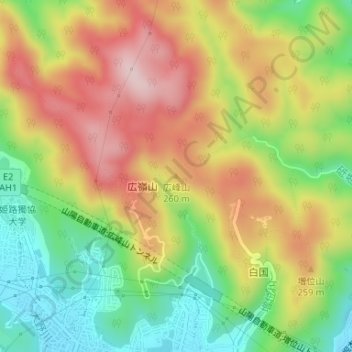 広峰山地形图、海拔、地势