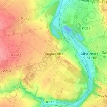 Feuguerolles地形图、海拔、地势