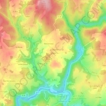 Virareix地形图、海拔、地势