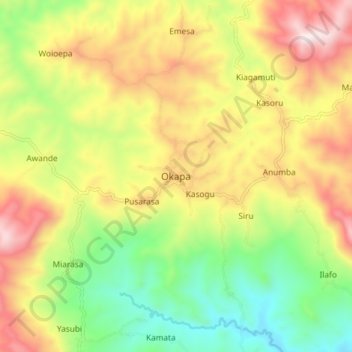 Okapa地形图、海拔、地势