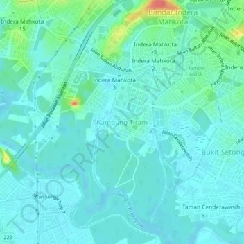 Kampung Tiram地形图、海拔、地势
