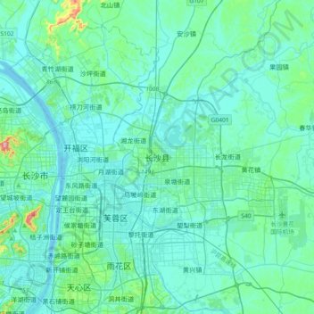长沙县地形图、海拔、地势