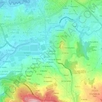 A Chantada地形图、海拔、地势