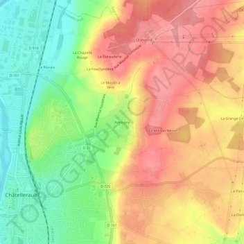 Antoigné地形图、海拔、地势